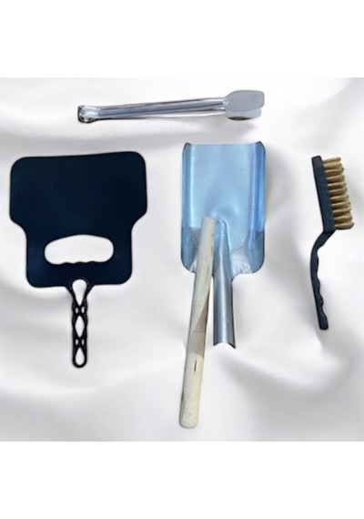 Mangal Set 4'lü Barbekü Maşası-plastik Yelpaze,tel Fırça,ateşş Küreği Küçük Boy