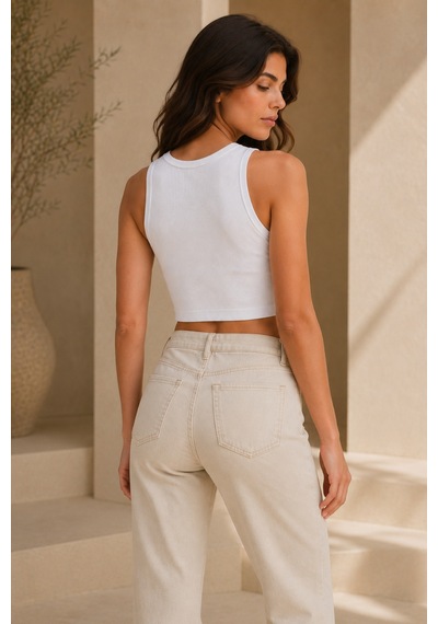 Loule Kadın 2'li Bisiklet Yaka Kolsuz Fitilli Crop Top Siyah-beyaz Siyah - Beyaz