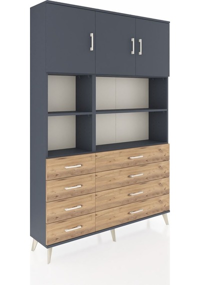 Arges Dolap 8 Raflı 8 Çekmeceli 3 Kapaklı 132x30x195 Antrasit-antrasit/çam Antrasıt/atlas Çam
