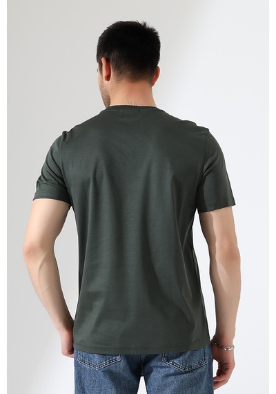 Rıbana Classıc Erkek İki Renk Parçalı Bisiklet Yaka T-shirt - Pamuklu Tişört Haki