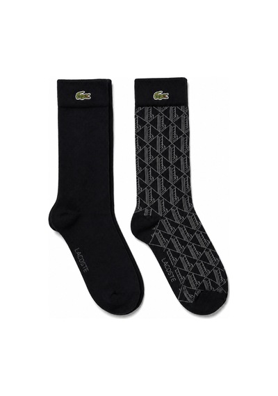 Lacoste Unisex Baskılı Pamuklu 2 Çift Uzun Çorap Siyah