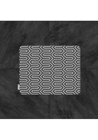 Banyo Paspası Siyah Beyaz Baskılı 50x80 Püsküllü Polyester Kaymaz Beyaz - Siyah