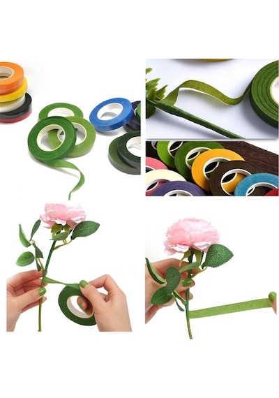 40 Metre Yeşil Çiçekçi Bandı 12 Mm Yapay Çiçek Sap Sarma Latex Floral Tape 1