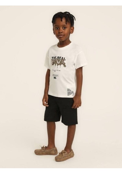 Escabel Erkek Çocuk The Real Yazılı Pamuklu T-shirt-15625 Ekru