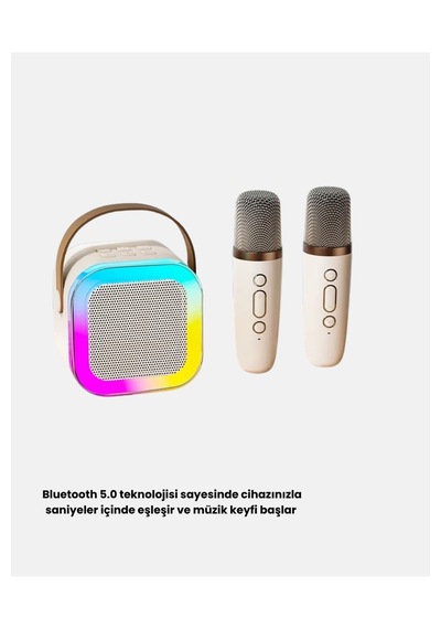 Karaoke Hoparlör Taşınabilir Çift Mikrofonlu Ve Led Işıklı Bluetooth 5.0 -