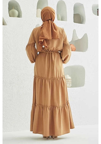 Neways 6567-carla Büzgülü Elbise Camel