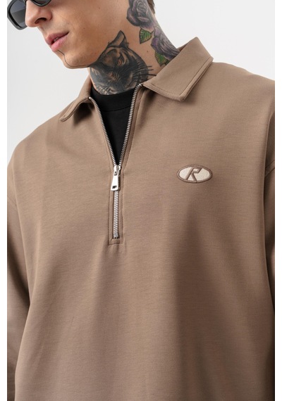 Respire Erkek Yarım Fermuarlı Modal Sweatshirt Vizon