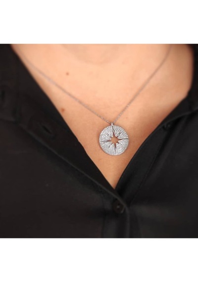 Oriental Kuyumculuk Jewellery Taşlı Kutup Yıldızı Gümüş Kolye Gümüş