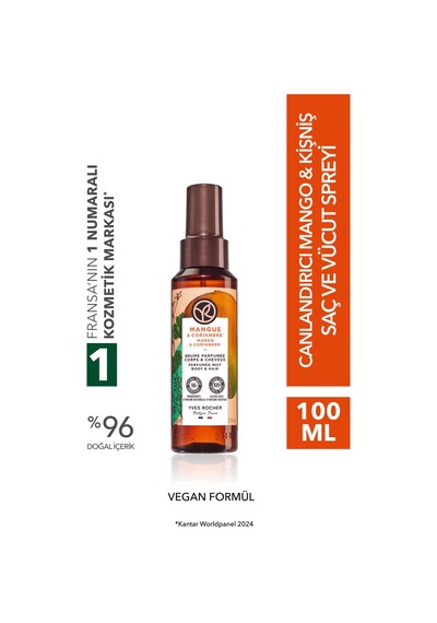 Yves Rocher Saç Ve Vücut Spreyi- Canlandırıcı Mango & Kişniş - Vegan-100ml