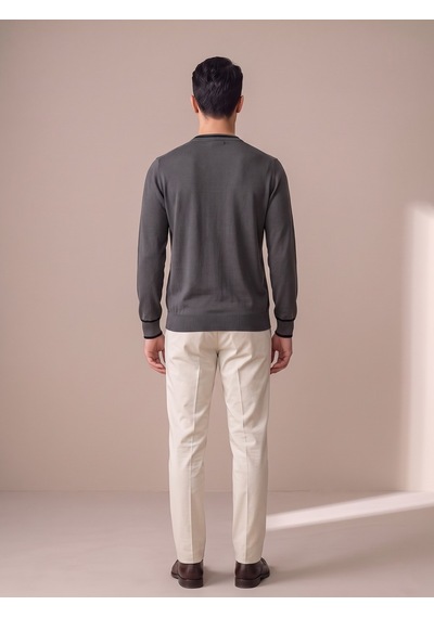 Maccali Erkek Antrasit Kontrast Şeritli Bisiklet Yaka Triko Sweatshirt