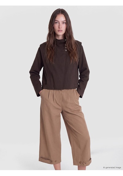 Lcw Modest Kahverengi Dik Yaka Oversize Kadın Yağmurluk