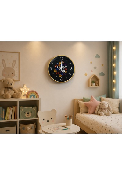 Çiçek Bahçesi Dekoratif Duvar Saati Gold Çerçeveli Modern Tasarım