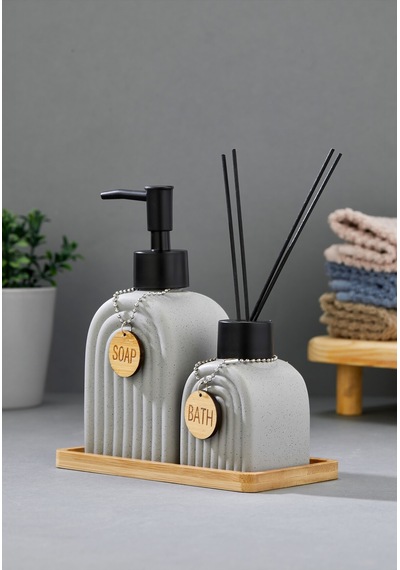 Cooker 2'li 320 Ml Seramik Bambu Standlı Banyo Seti Ckr3885 Gri