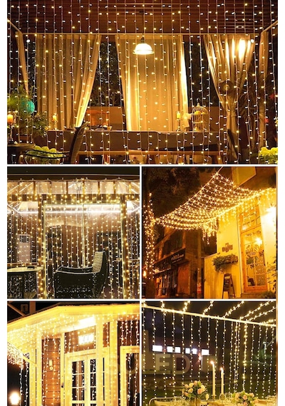 Perde Led Işık 3x3 Metre 220v Fişli Saçaklı Ambiyans Süs Ve Dekor Led Işık Süsleme Ledi Sarı