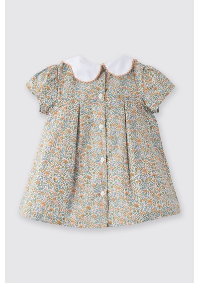 Panço Liberty Kumaş Çiçek Desenli Yenidoğan Elbise Turuncu 5611GN26001
