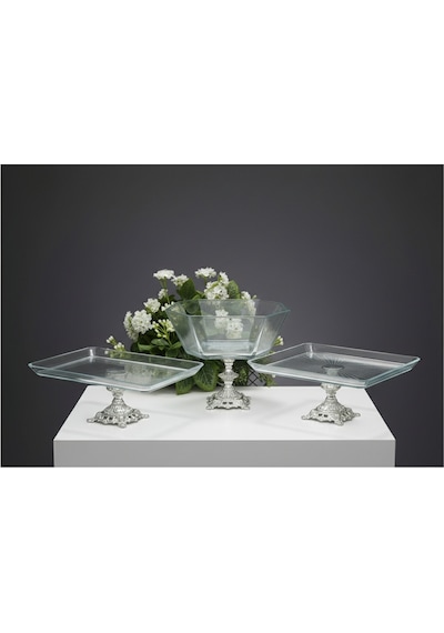 Çnr Home Collection 3 Parça Gümüş Pasta Sunumluk Kurabiyelik Seti Gümüş