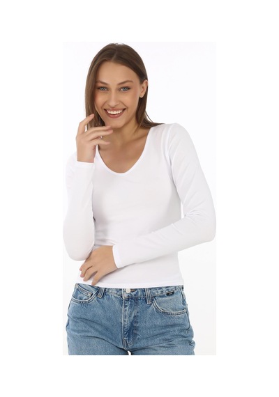 V Yaka Slim Fit Tişört-beyaz Beyaz