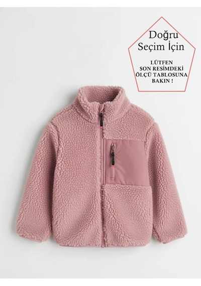 Smalltouch Unisex Çocuk Yumuşak Dokulu Astarlı Fermuarlı Cepli Peluş Hırka Pembe