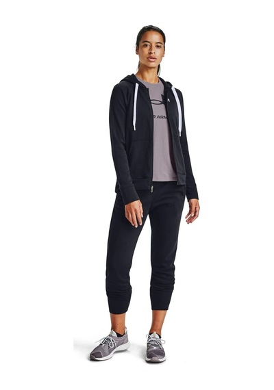 Under Armour Rival Terry Womens Hoodie Kadın Kapüşonlu Tam Boy Fermuarlı Sweatshirt Siyah Siyah