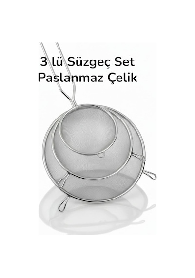 3 Lü Paslanmaz Çelik Lüks Süzgeç Tencere Kenar Tutacaklı 1730 Gri