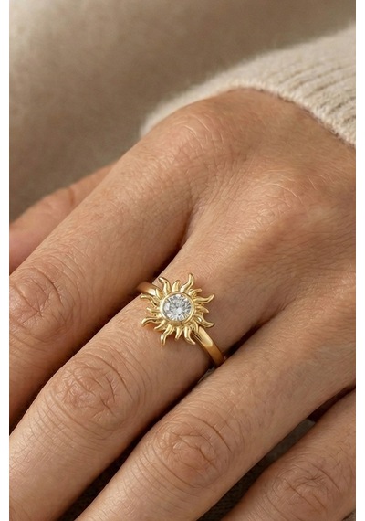 Gold Zirkon Taşlı Güneş Yüzük Ayarlanabilir Çok Renkli