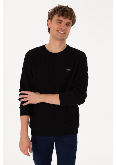 U.S. Polo Assn. Erkek Bisiklet Yaka Regular Fit Petek Dokulu Siyah Sweatshirt 50316304-VR046