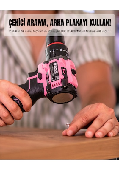 Dager NOVA 16.8V Kömürsüz Darbeli Şarjlı Matkap Vidalama Seti | 60Nm | Çift Akü + 85 Parça Aksesuar + Hızlı Şarj | Pembe Dager NOVA 16.8V Kömürsüz Darbeli Şarjlı Matkap Vidalama Seti | 60Nm | Çift Akü + 85 Parça Aksesuar + Hızlı Şarj | Pembe