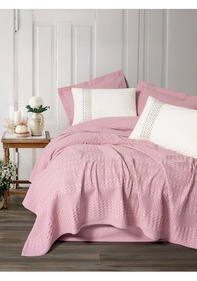 Cottonbox Aura-pebble Pembe-lastikliçarşaflı Tek Kiş.pike Takımı