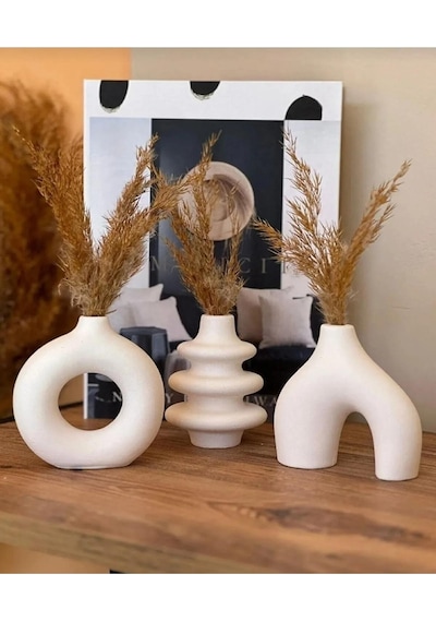 Kuru Bitki İçin 3lü Minimal Pinterest Vazo Beyaz