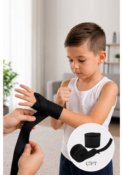 Spor Byfit 4-12 Yaş Çocuk Boks Torbası + Boks Bandajı + Askı Kancası Siyah
