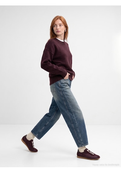 Dilvin 72364 %100 Pamuk Yüksek Bel Barrel Jean-tint Kırmızı