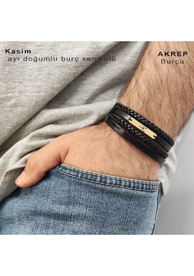 Archin Akrep Burçlarına Dikdörtgen Motifli Siyah Derili 14 Ayar Altın Plakalı Hediye Bileklik-354burç Akrep Archin Akrep Burçlarına Dikdörtgen Motifli Siyah Derili 14 Ayar Altın Plakalı Hediye Bileklik-354burç Akrep