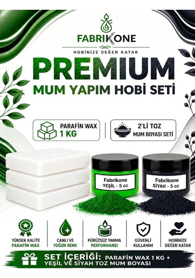 Premium Mum Yapım Hobi Seti - Parafin Wax 1 Kg - 2'li Toz Mum Boyası Seti - Yeşil, Siyah Bkfabpw1kg2ys Karışık