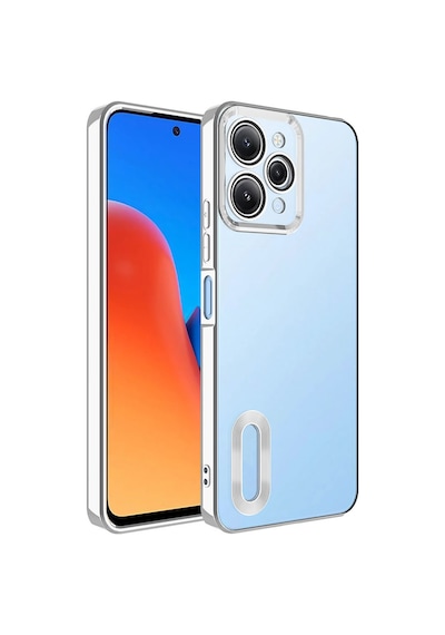 Zore Redmi 12 Kılıf Kamera Korumalı Logo Gösteren Ogaa Omega Kapak - Gümüş