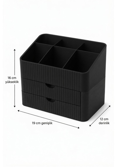 Modern 6 Bölmeli 2 Çekmeceli Masaüstü Organizer Makyaj Ofis Ve Mutfak Düzenleyici Saklama Kutusu Siyah
