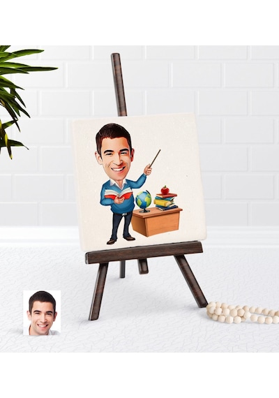 Kişiye Özel Erkek Öğretmen Karikatürlü Şovaleli Doğal Taş-5