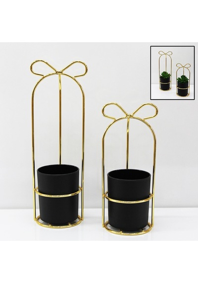 Camlı Dekoratif Metal Mumluk Fener Gold Altın Rengi 2'li