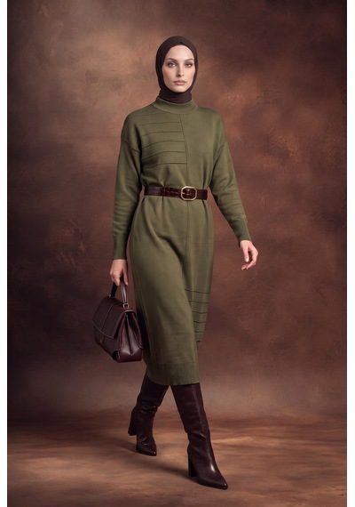 Armine Trend Asimetrik Pilise Detaylı Bisiklet Yaka Uzun Kollu Kemerli Triko Elbise Haki 26ktd912 Armine Trend Asimetrik Pilise Detaylı Bisiklet Yaka Uzun Kollu Kemerli Triko Elbise Haki 26ktd912