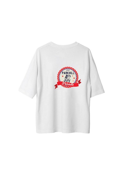 Paybuy Erkek Oversize Tişört %100 Pamuk Retro Geçit Töreni Baskısı Rahat Beyaz
