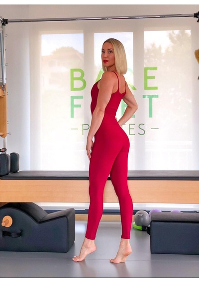 Lismina Yakası Kafes Detaylı Spor Tayt Tulum Bordo