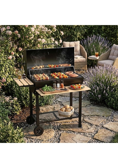 Zln3594 Kömürlü Mangal & Barbekü Taşınabilir Ahşap Raflı Diğer