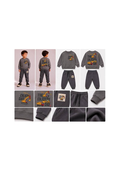 Toikids Erkek Çocuk Baskılı Sweatshırt Eşofman Takımı Gri