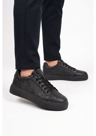Walkway Siyah Bağcıklı Kalın Tabanlı Rahat Şık Unisex Casual Yürüyüş Ve Spor Ayakkabı Sneaker 26201 G