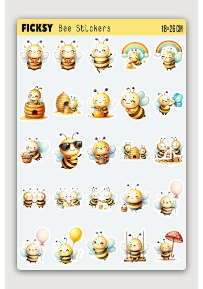 Sevimli Arı Sticker Seti - 50 Adet Etiket Çıkartma Diğer