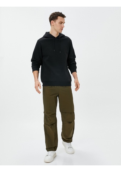 Koton Basic Kapşonlu Sweat Uzun Kollu Şardonlu Siyah 4wam70023mk Siyah