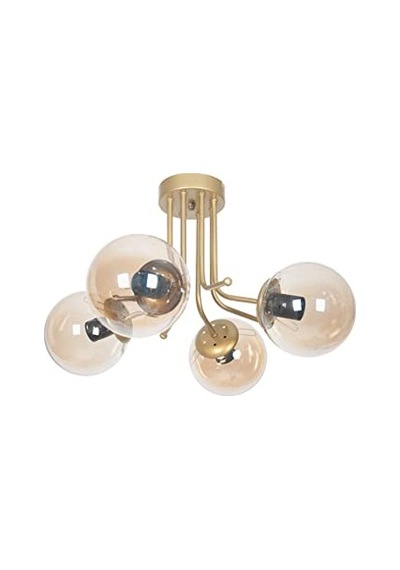 Daisy Lüks Modern Tasarım Plafonyer Gold Renk Bal Camlı Salon - Mutfak - Yatak Odas 4 Lü Avize 01G Taba