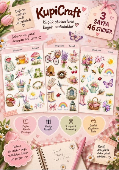 3 Sayfa Sticker Seti Spring - İlk Bahar Temalı Sticker Seti 0