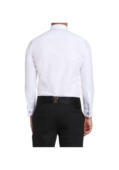 Efor Slim Fit Duble Manşet Klasik Yaka Önü Piliseli Beyaz Damatlık Smokin Gömlek Gk 512 Beyaz