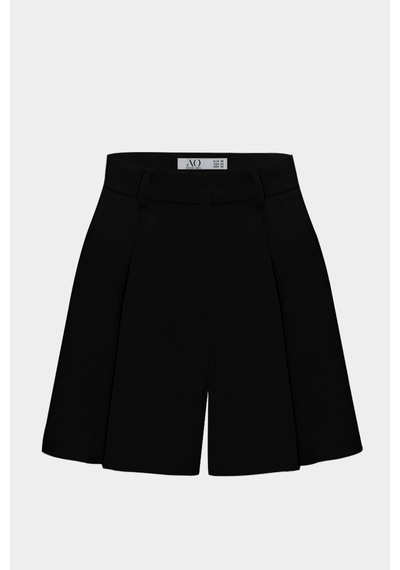 Açelyaokcu Premium Lowry Wide Leg Midi Boy Dokuma Şort Siyah