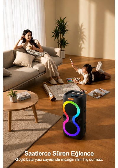 Taşınabilir Mikrofonlu 40w Led Işıklı Bluetooth Hoparlör Seti